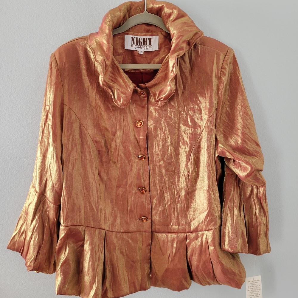 NIGHT STUDIO Linen-  Iridescent  Button Front Top